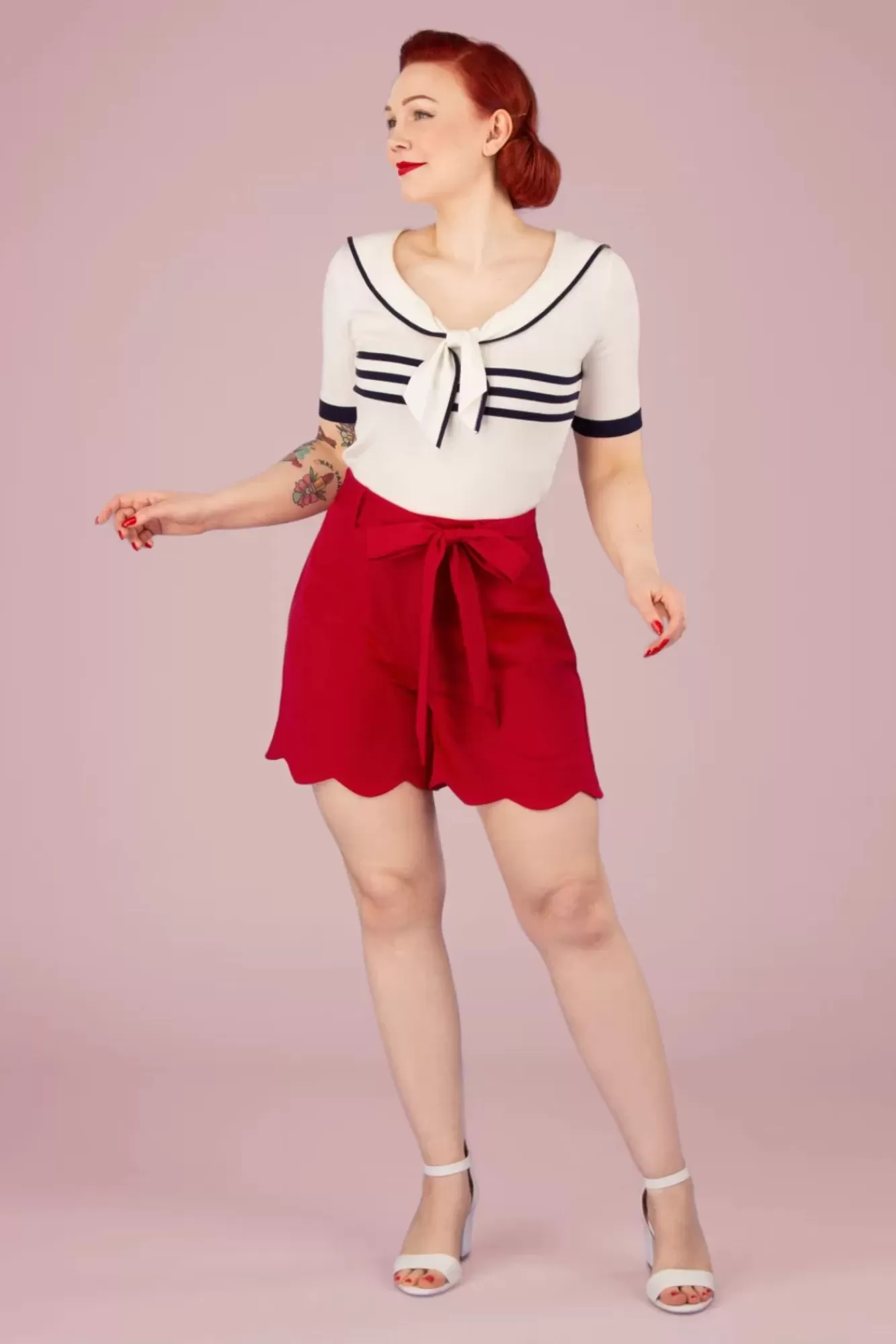 Shop Banned Retro Ahoy Scallop Shorts In Rot