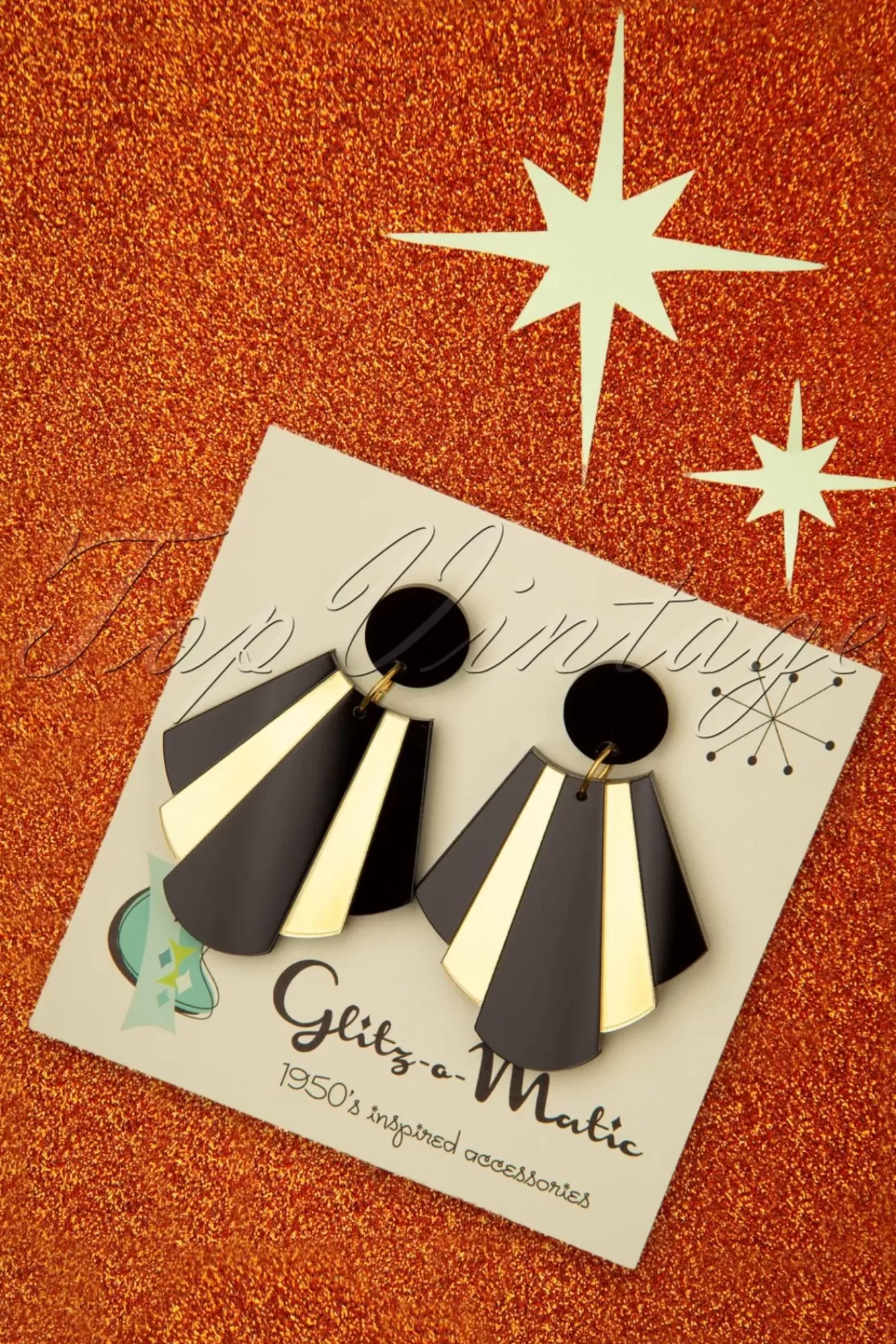 Hot Glitz-o-Matic Art Deco Pendants Ohrringe In Schwarz Und Gold