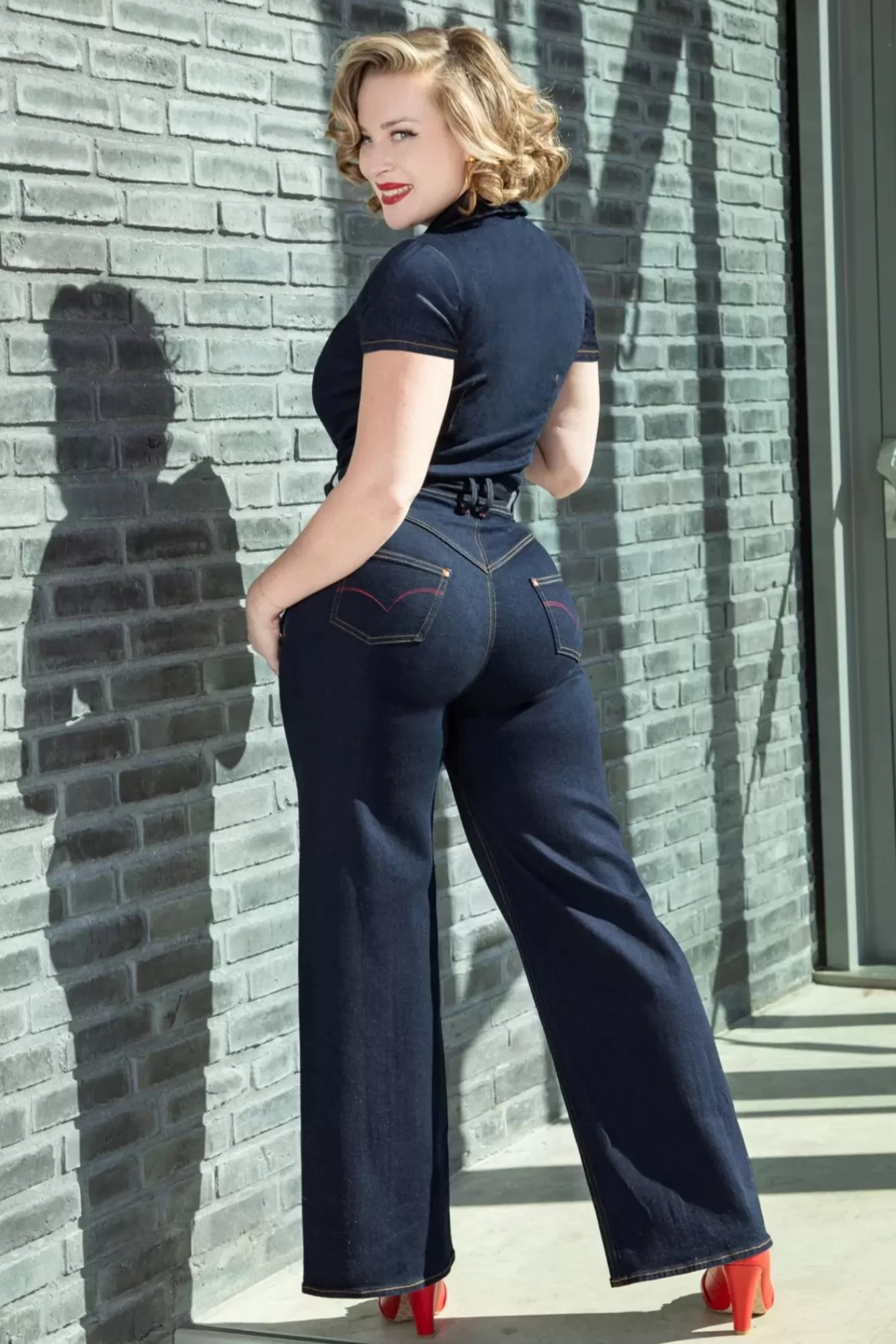 Discount Rock-a-Booty Audrey Jumpsuit Kurzarm In Dark Denim