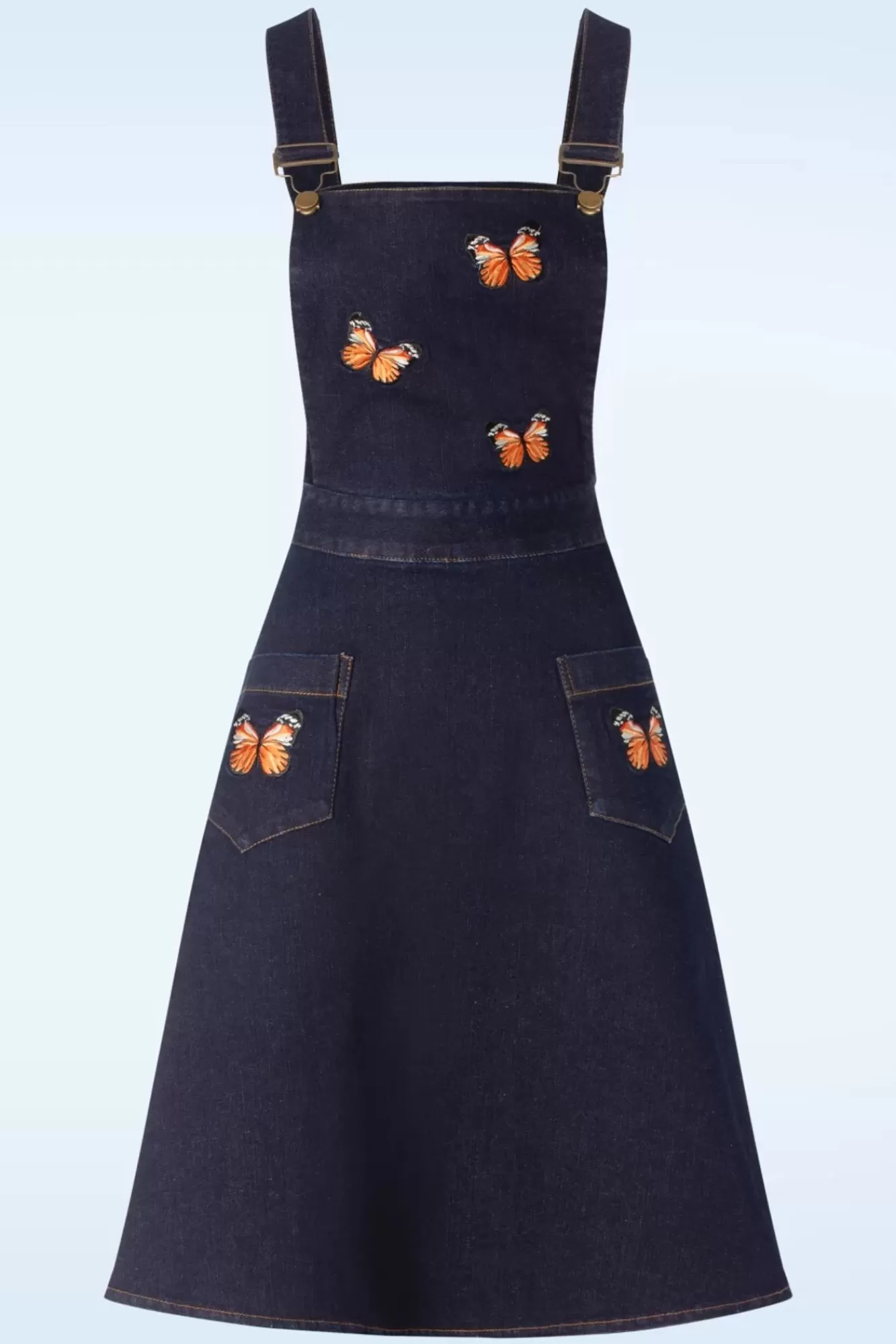 Online Vixen Butterfly Embroidery Denim Flare Kleid In Blau