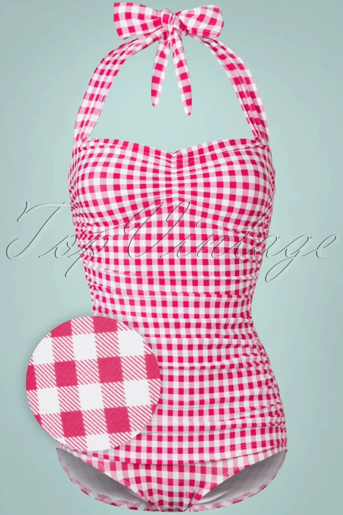 Hot Esther Williams Classic One Piece Gingham Badeanzug In Himbeerrot Und Weis