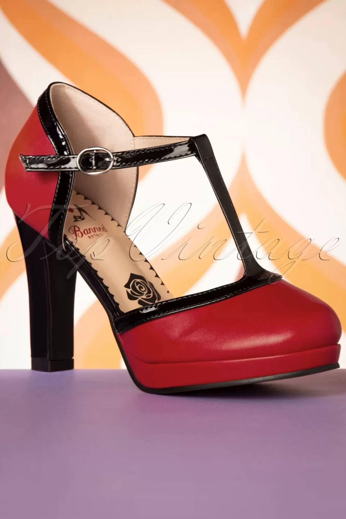 Outlet Banned Retro Country Rose Heels In Rot