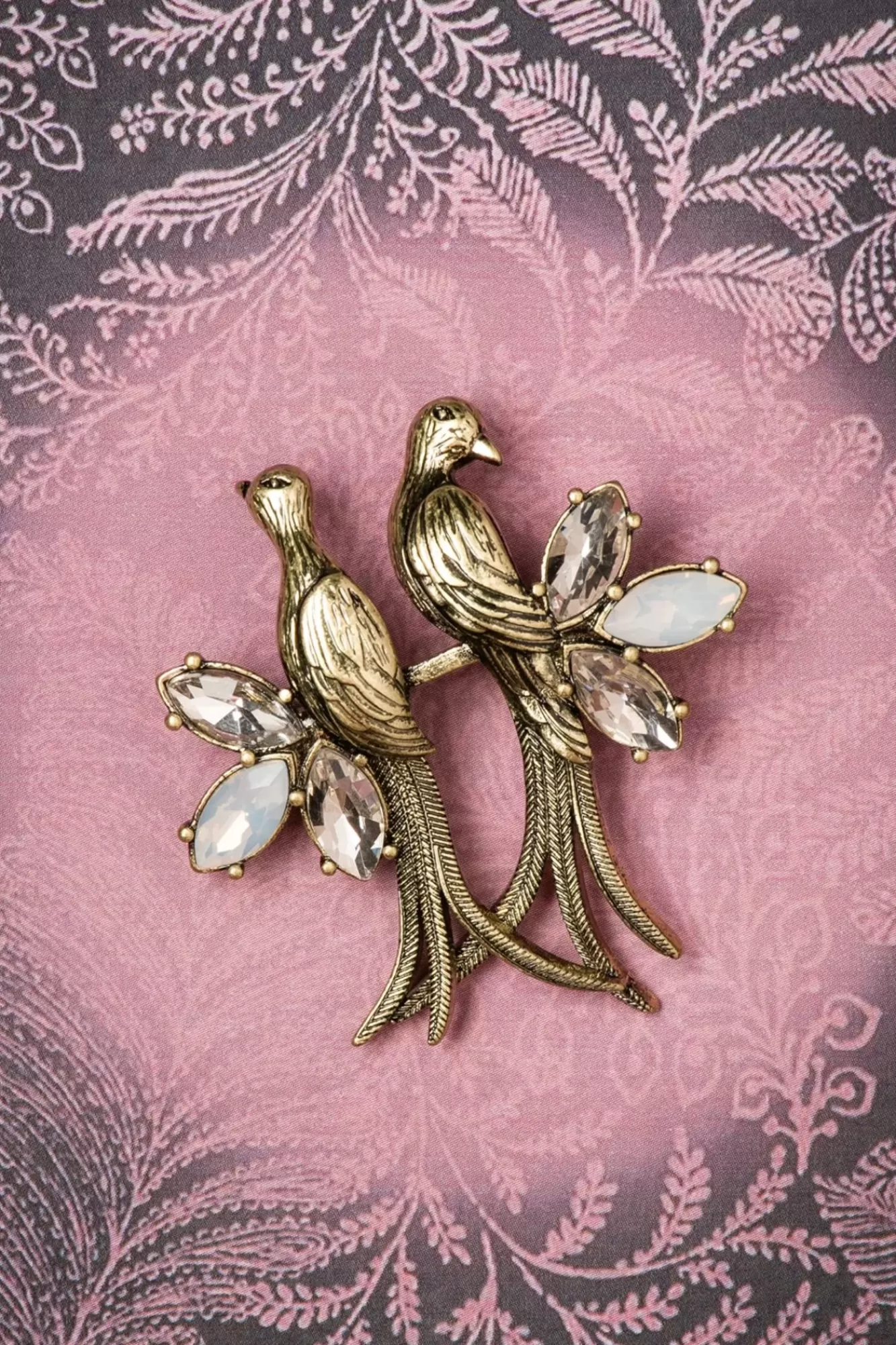 Sale Lovely Crystal Love Birds Brosche In Gold