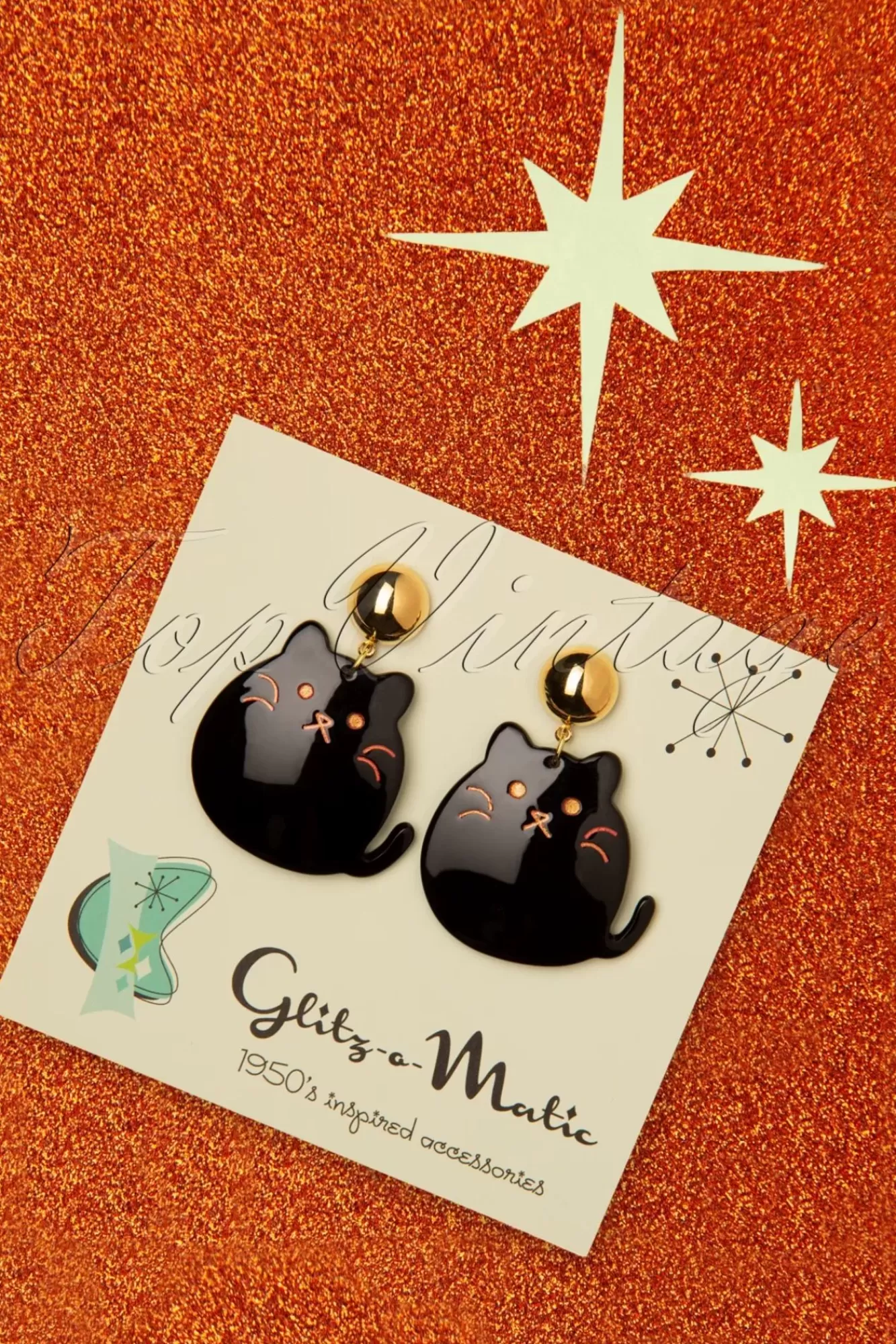 Outlet Glitz-o-Matic Cute Kitty Ohrringe In Schwarz Und Gold