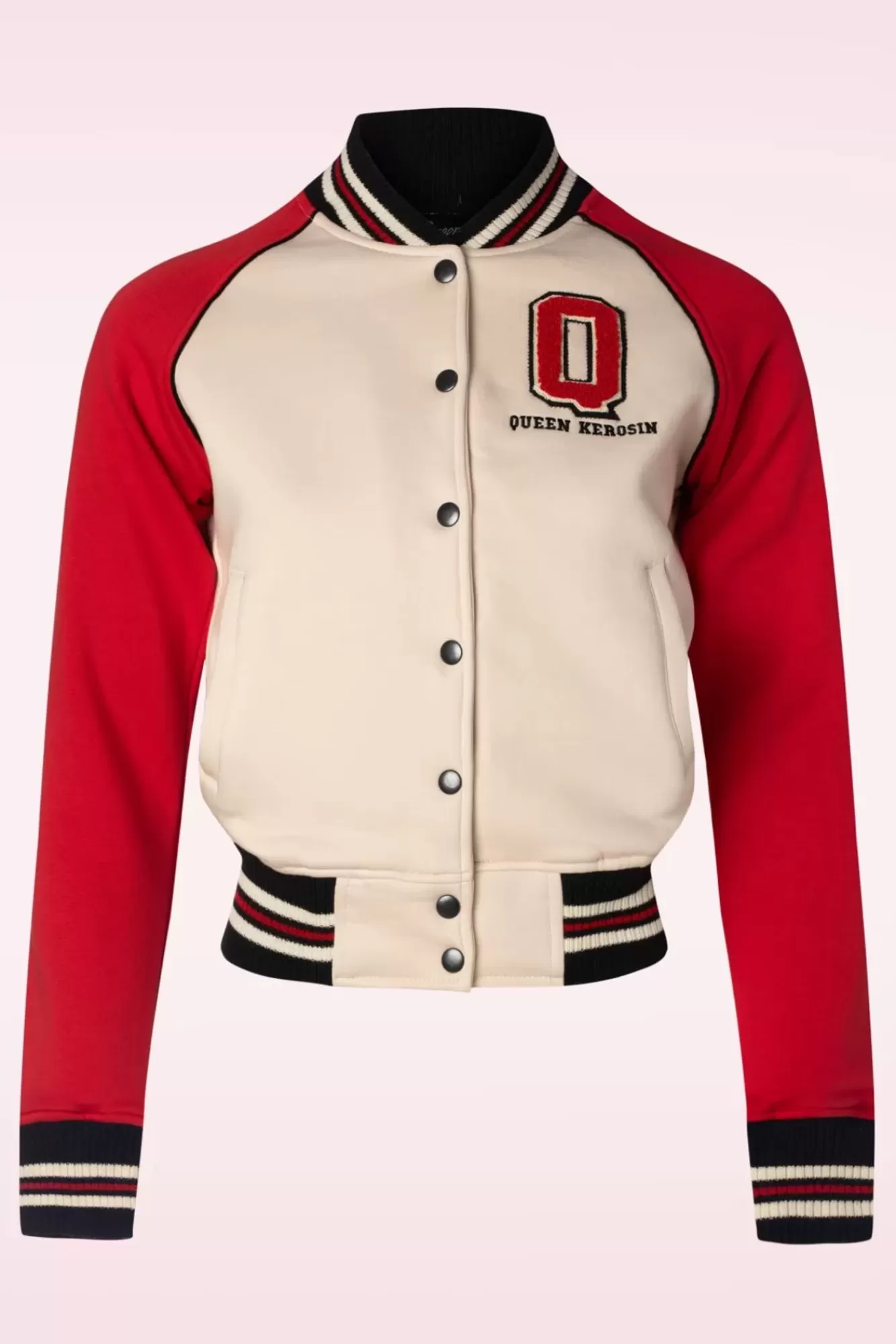 Hot Queen Kerosin Damen Raglan College Sweatjacke In Beige Und Rot