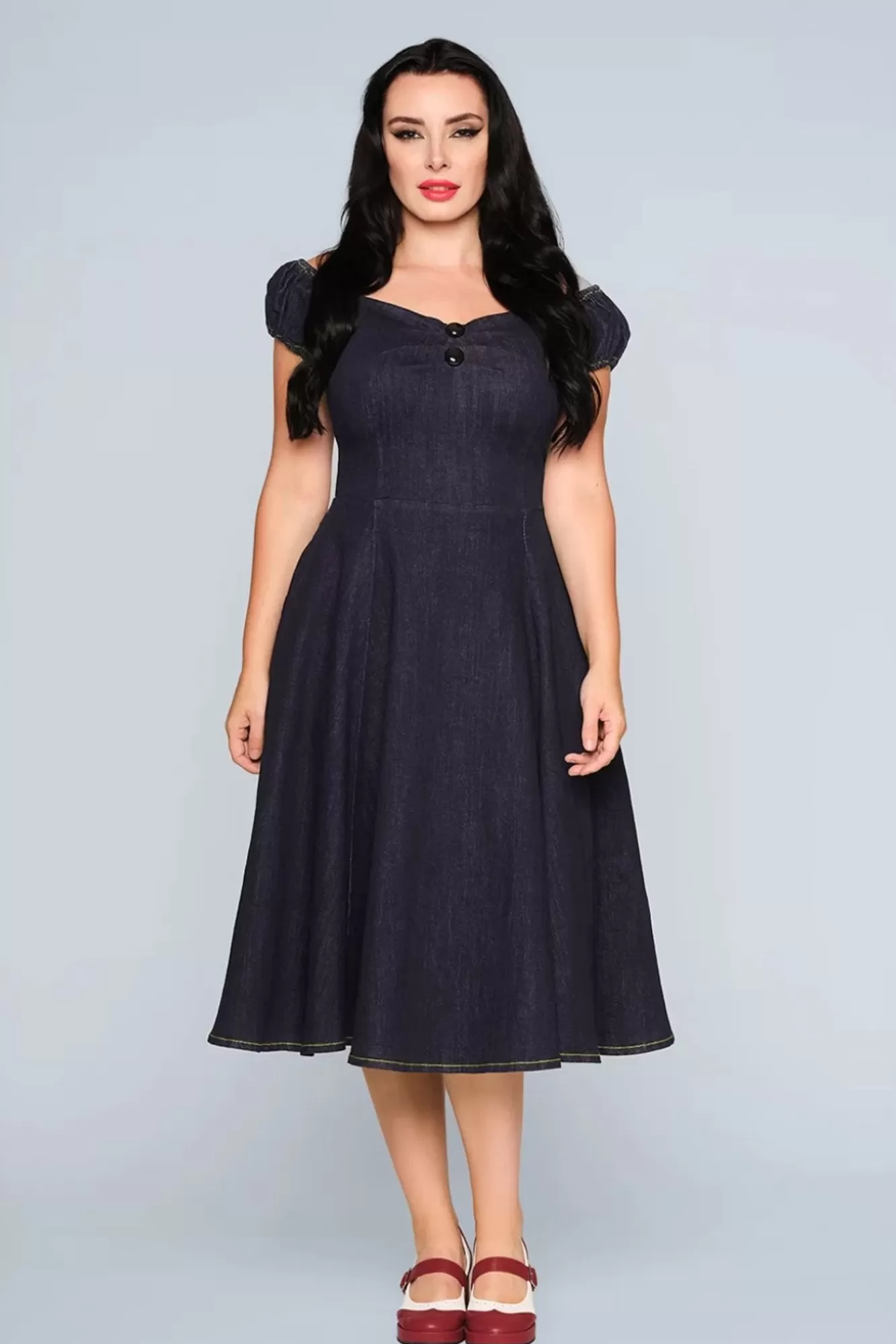 Store Collectif Clothing Dolores Denim Doll Kleid In Blau