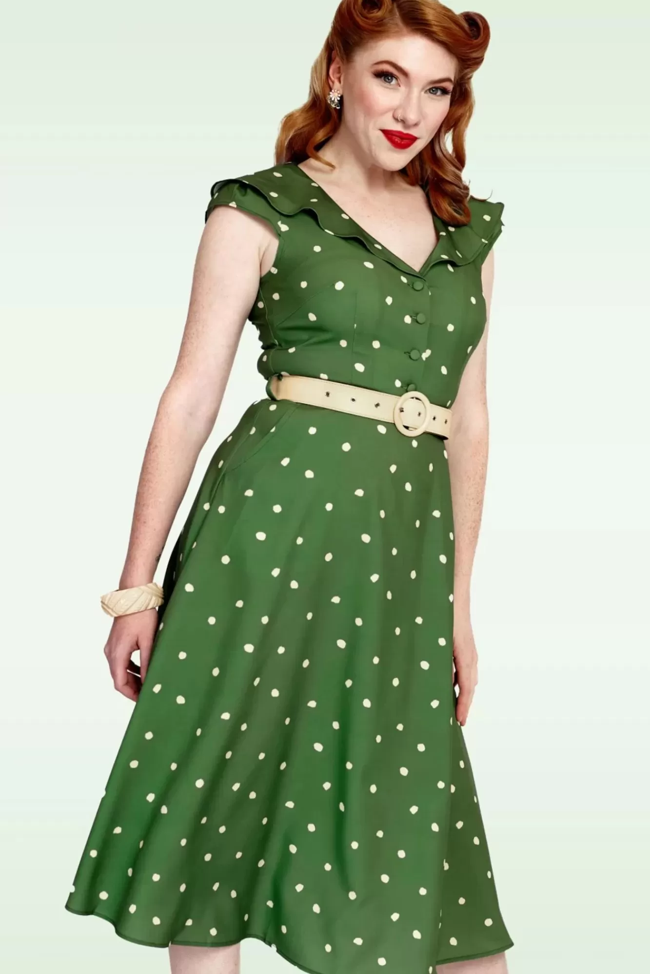 Fashion Vixen Dotty Midikleid Mit Weitem Kragen In Grun