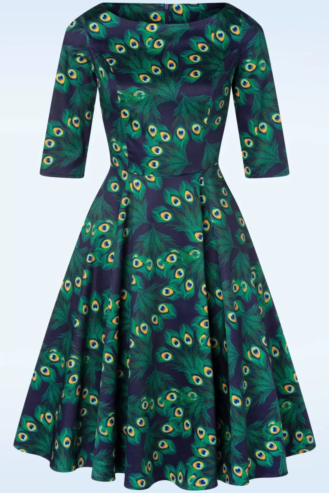 Online Topvintage Boutique Collection Exklusiv Bei Topvintage ~ Adriana Peacock Swing-Kleid Mit Langen Armeln In Marineblau
