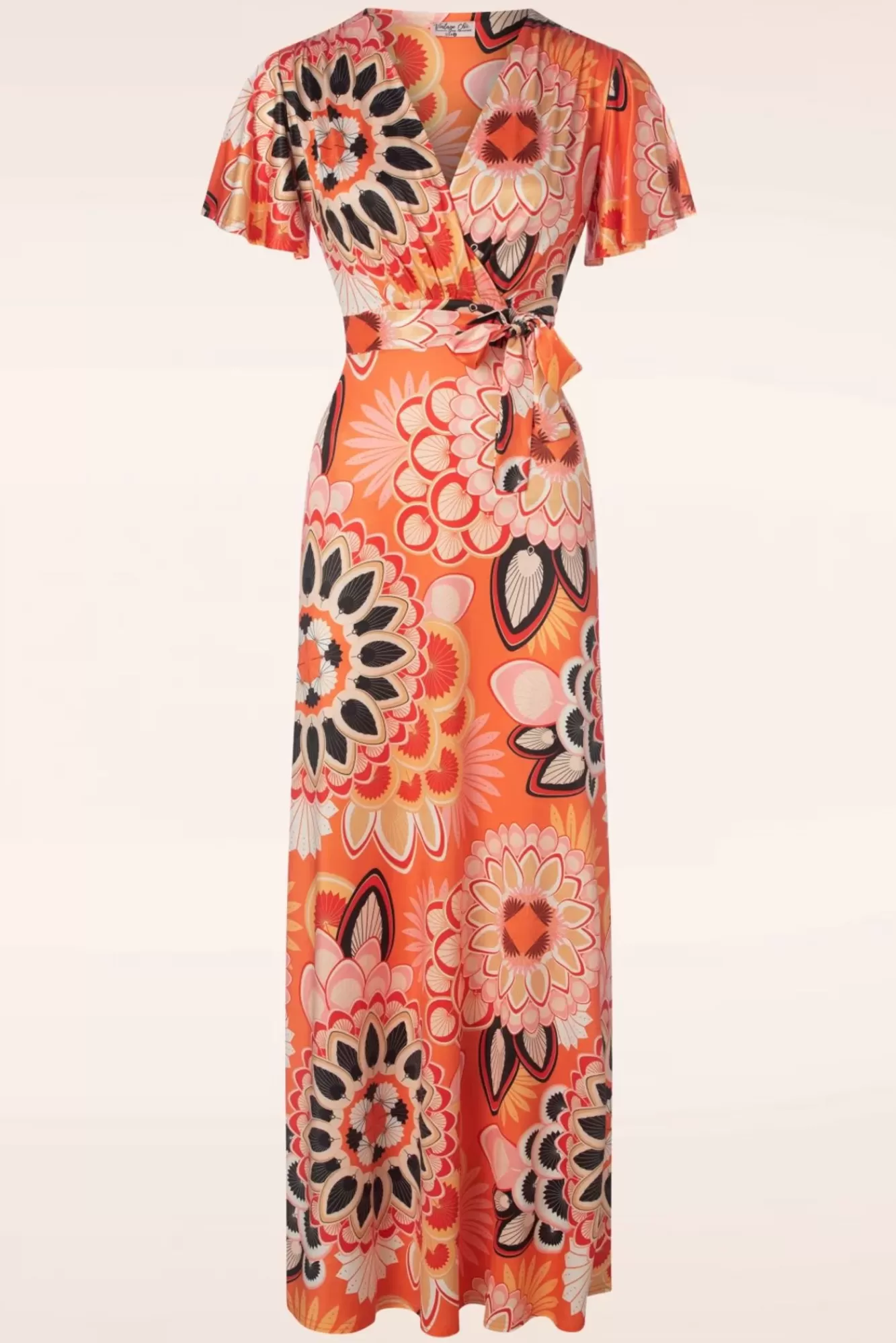 Online Vintage Chic for Topvintage Feline Groovy Print Maxi Kleid In Orange