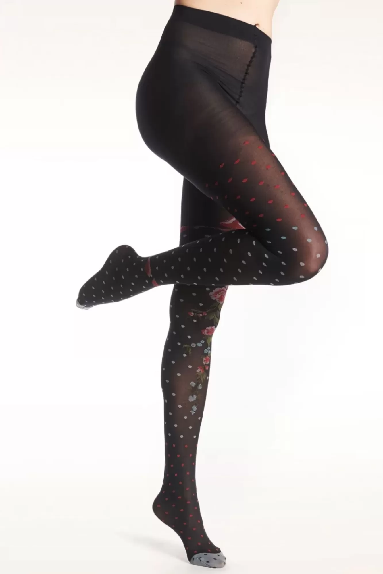 Store Fil de Jour Flower And Polkadots Strumpfhose In Schwarz