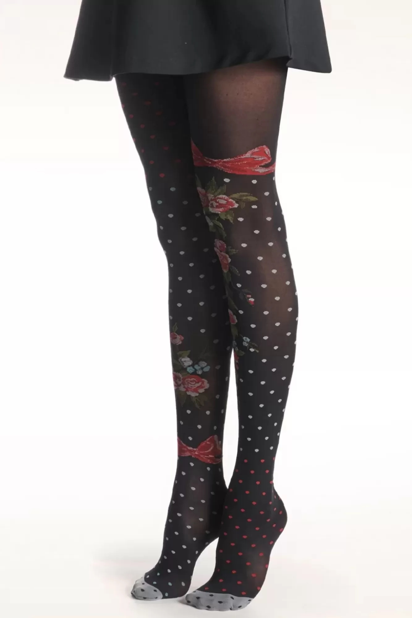 Store Fil de Jour Flower And Polkadots Strumpfhose In Schwarz