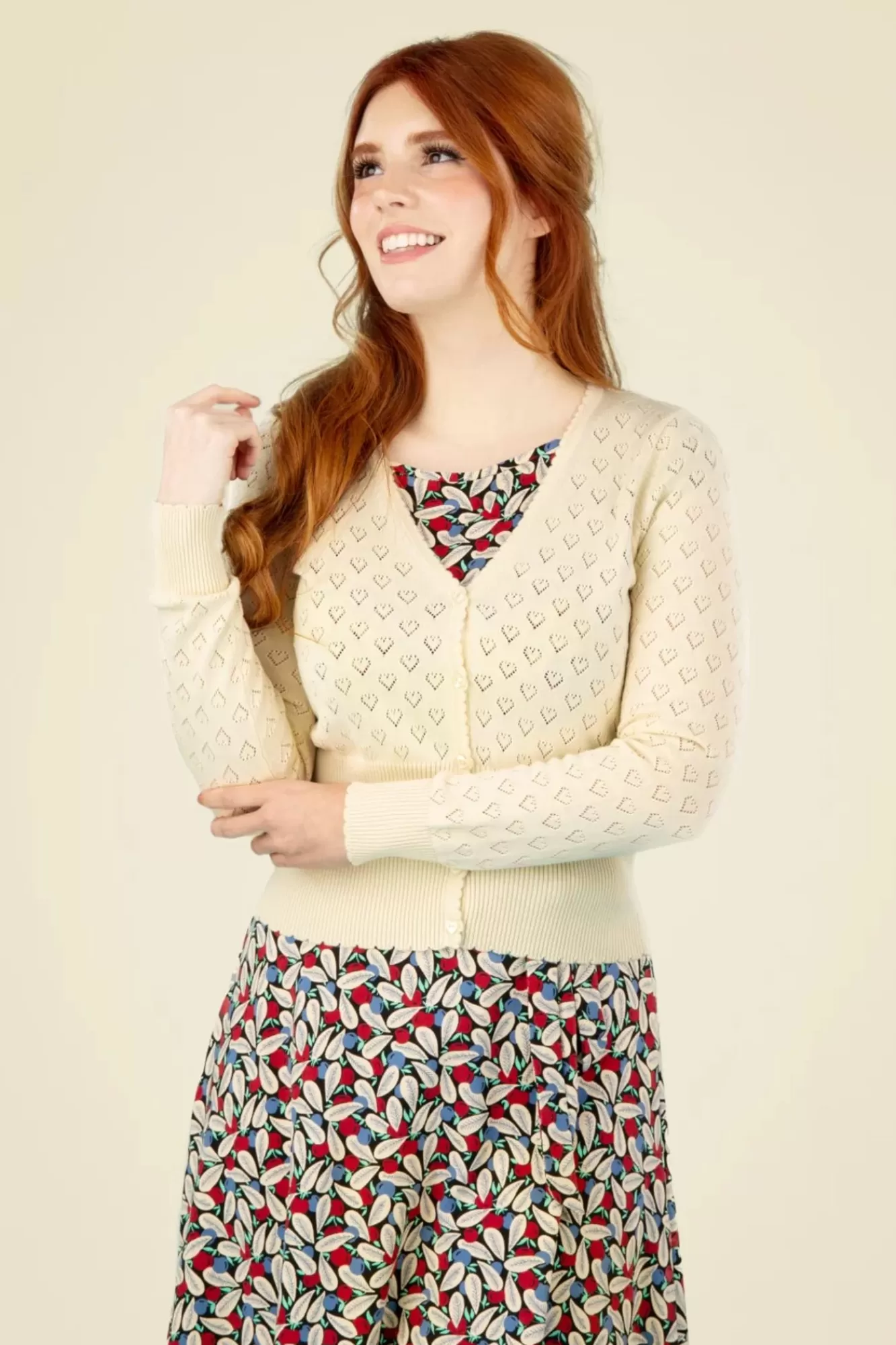 Store King Louie Heart Ajour Strickjacke In Creme