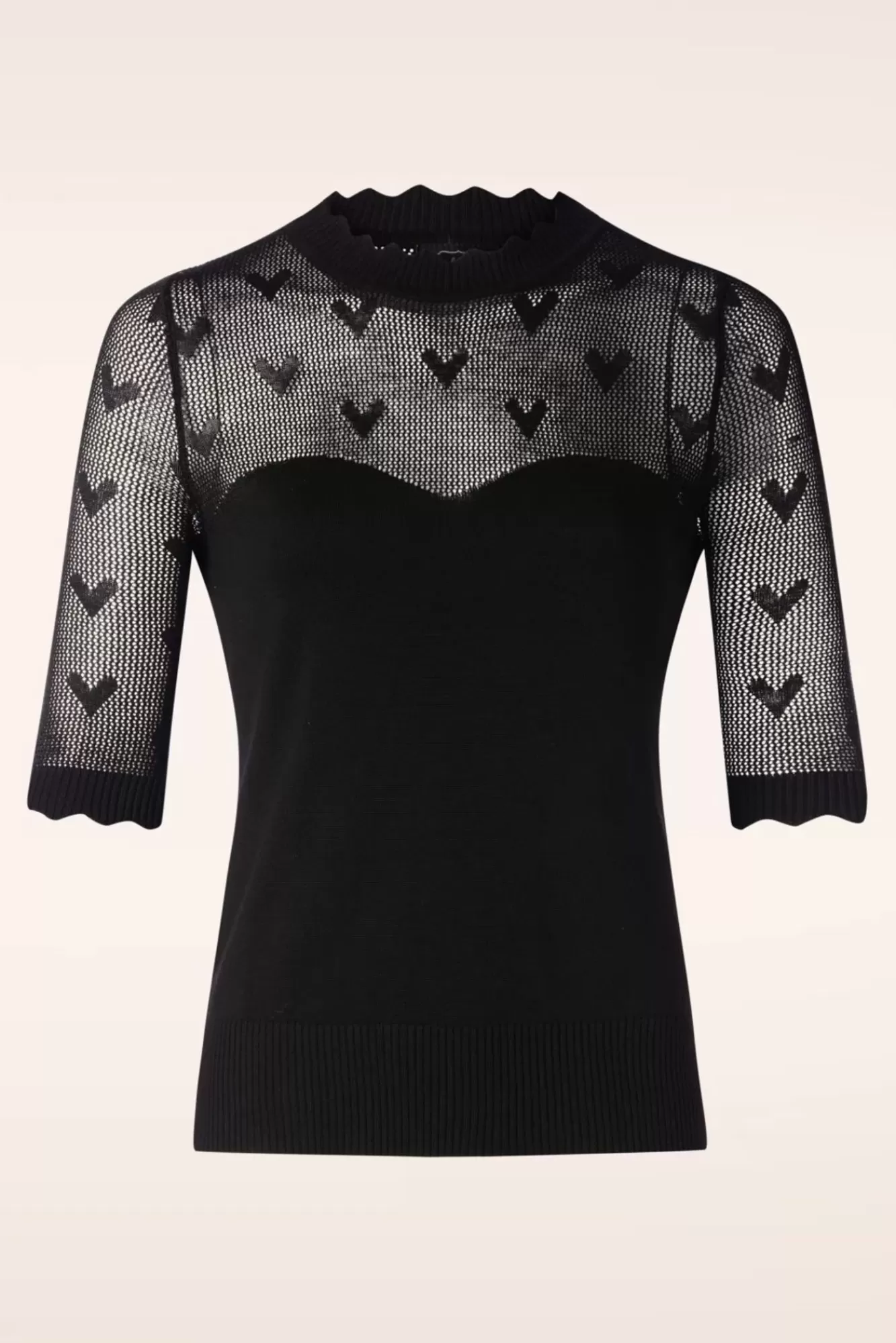 Discount Vixen Heart Pattern Scallop Edge Pullover In Schwarz