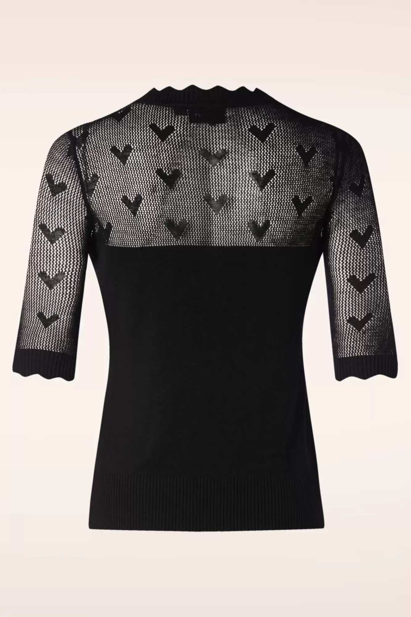 Discount Vixen Heart Pattern Scallop Edge Pullover In Schwarz