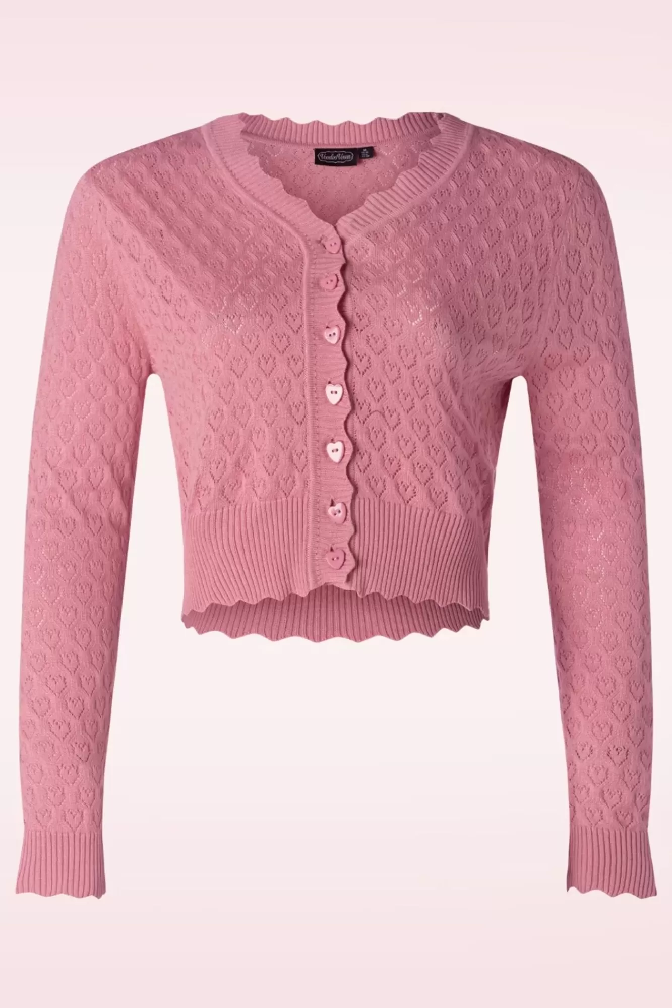 Best Sale Vixen Heart Pattern Scallop Edge Strickjacke In Rosa