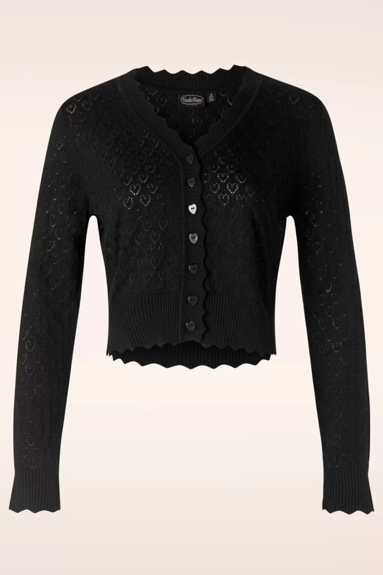 Shop Vixen Heart Pattern Scallop Edge Strickjacke In Schwarz