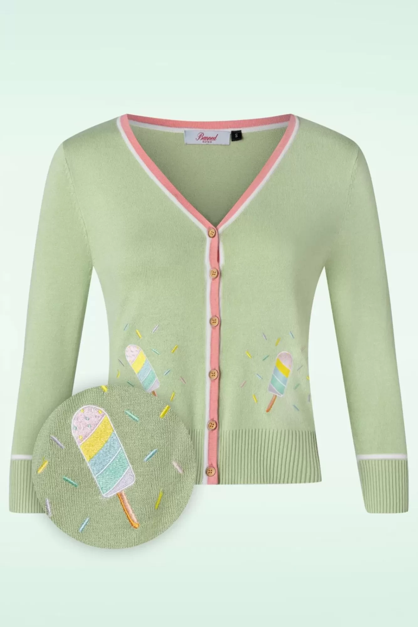 Cheap Banned Retro Ice Cream Strickjacke In Grun Und Pink