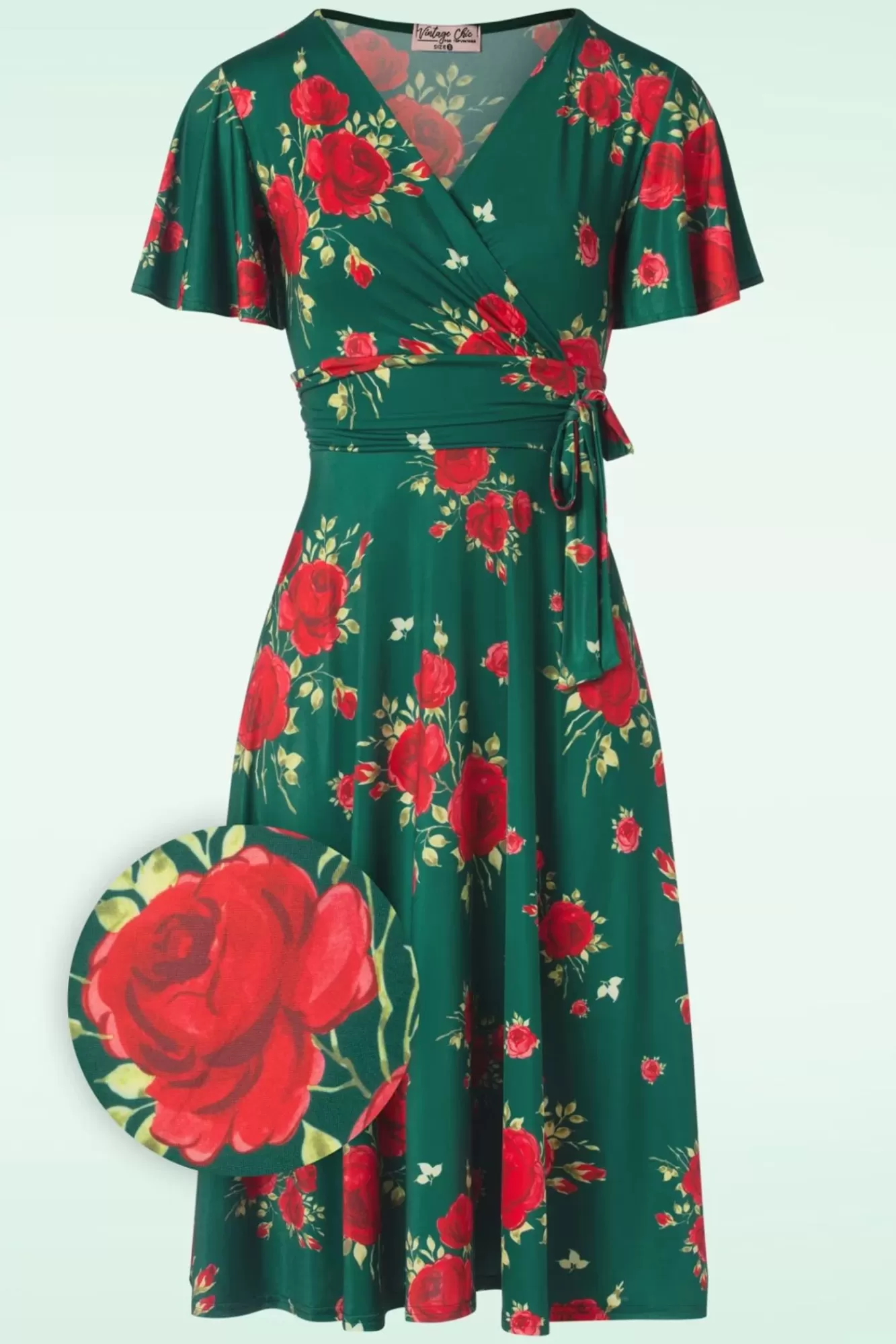 Cheap Vintage Chic for Topvintage Irene Flower Cross Over Swing Kleid In Seide Grun