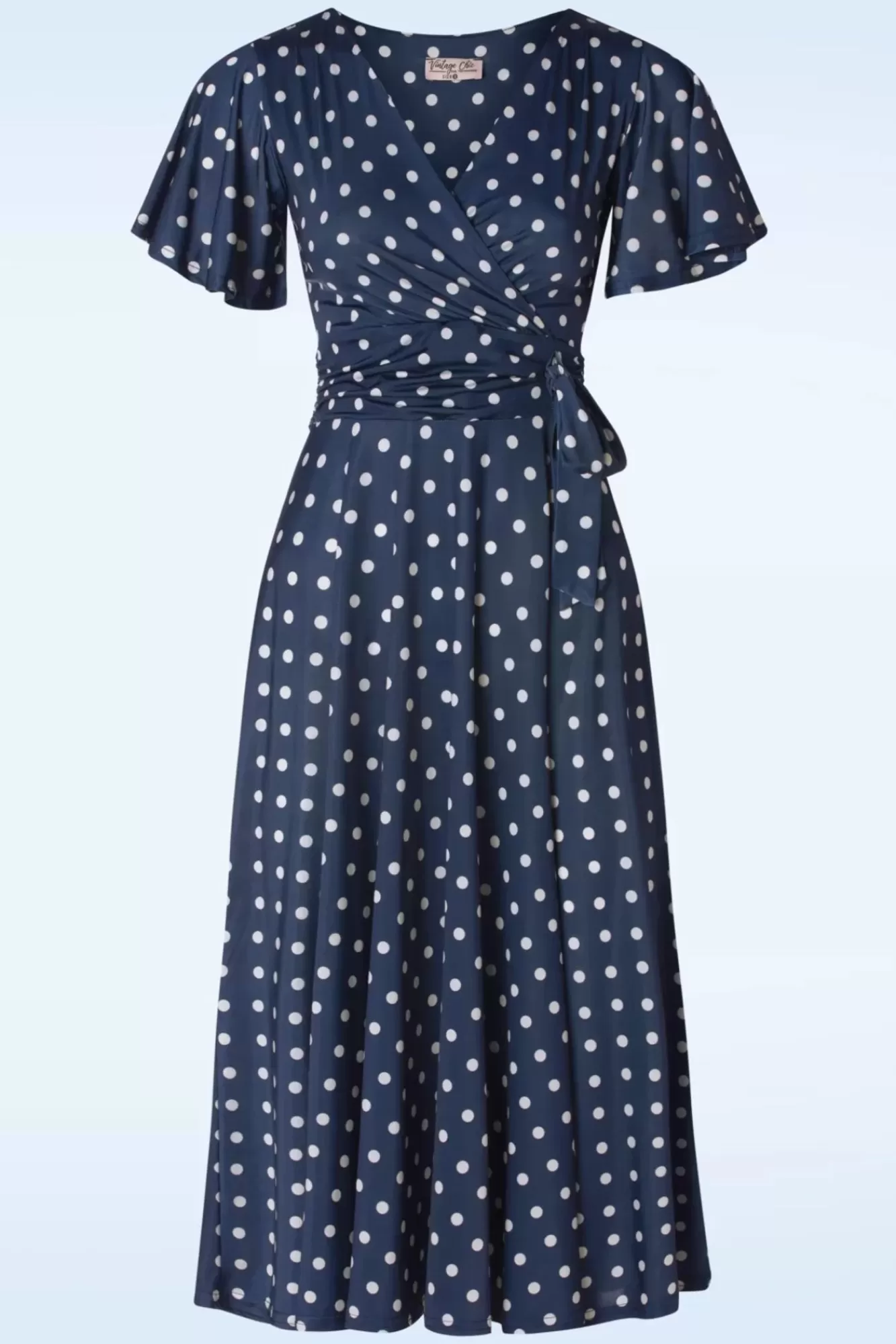 Outlet Vintage Chic for Topvintage Irene Polkadot Cross Over Swing Kleid In Marineblau