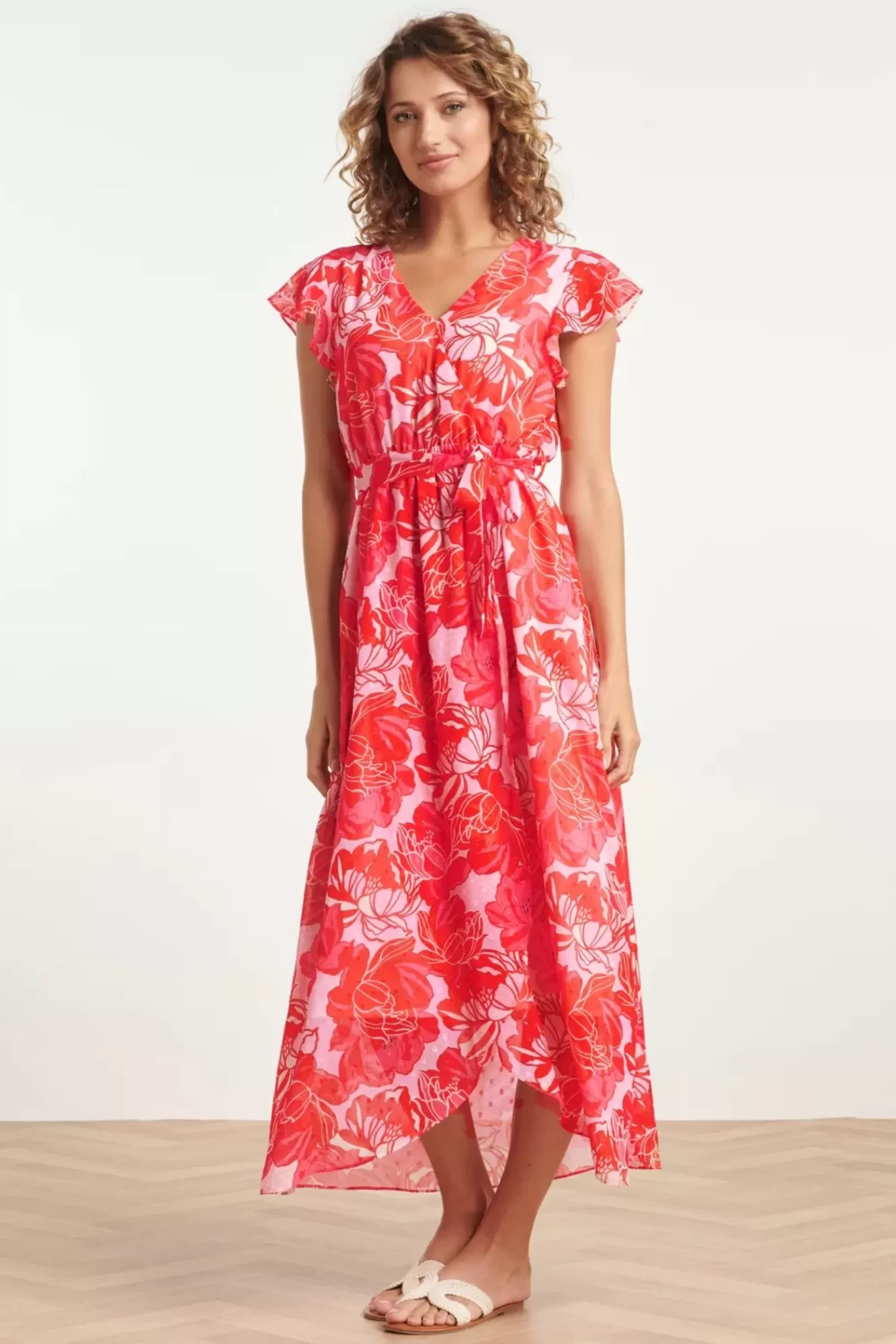 Sale Smashed Lemon Isla Flower Maxi Kleid In Rosa Und Rot