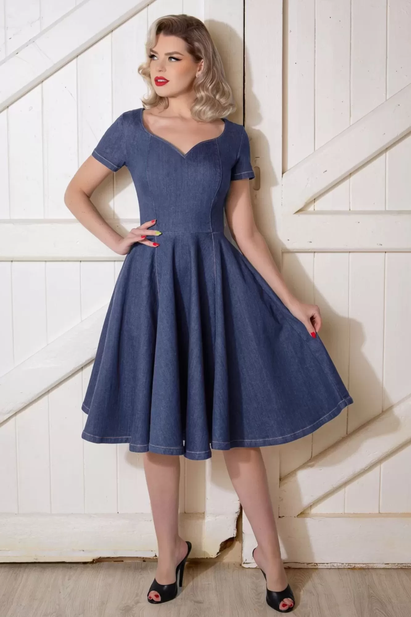 Online Rock-a-Booty Jenna-Anne Swing Kleid Aus Dunklem Denim