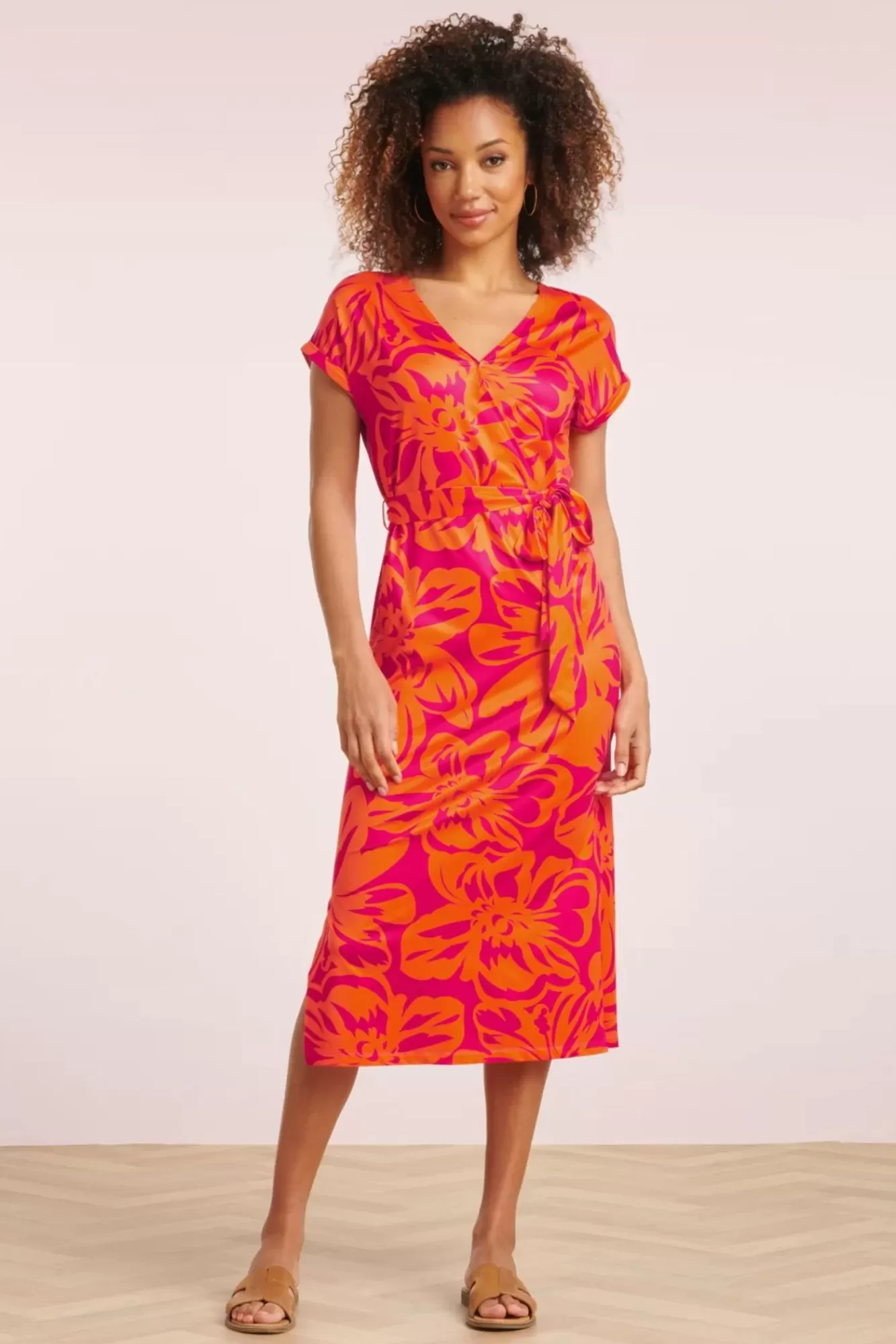 Discount Smashed Lemon Laila Flower Midi Kleid In Orange Und Fuchsia