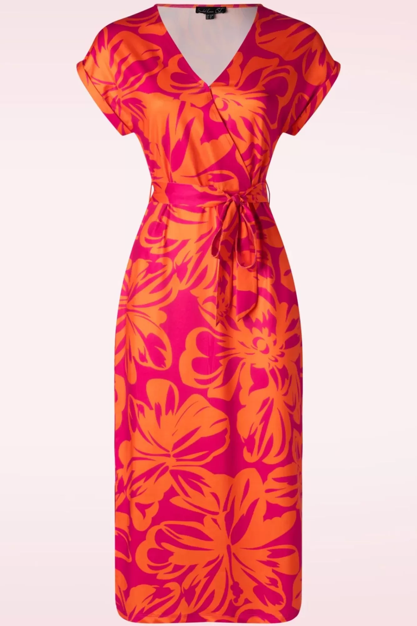 Discount Smashed Lemon Laila Flower Midi Kleid In Orange Und Fuchsia