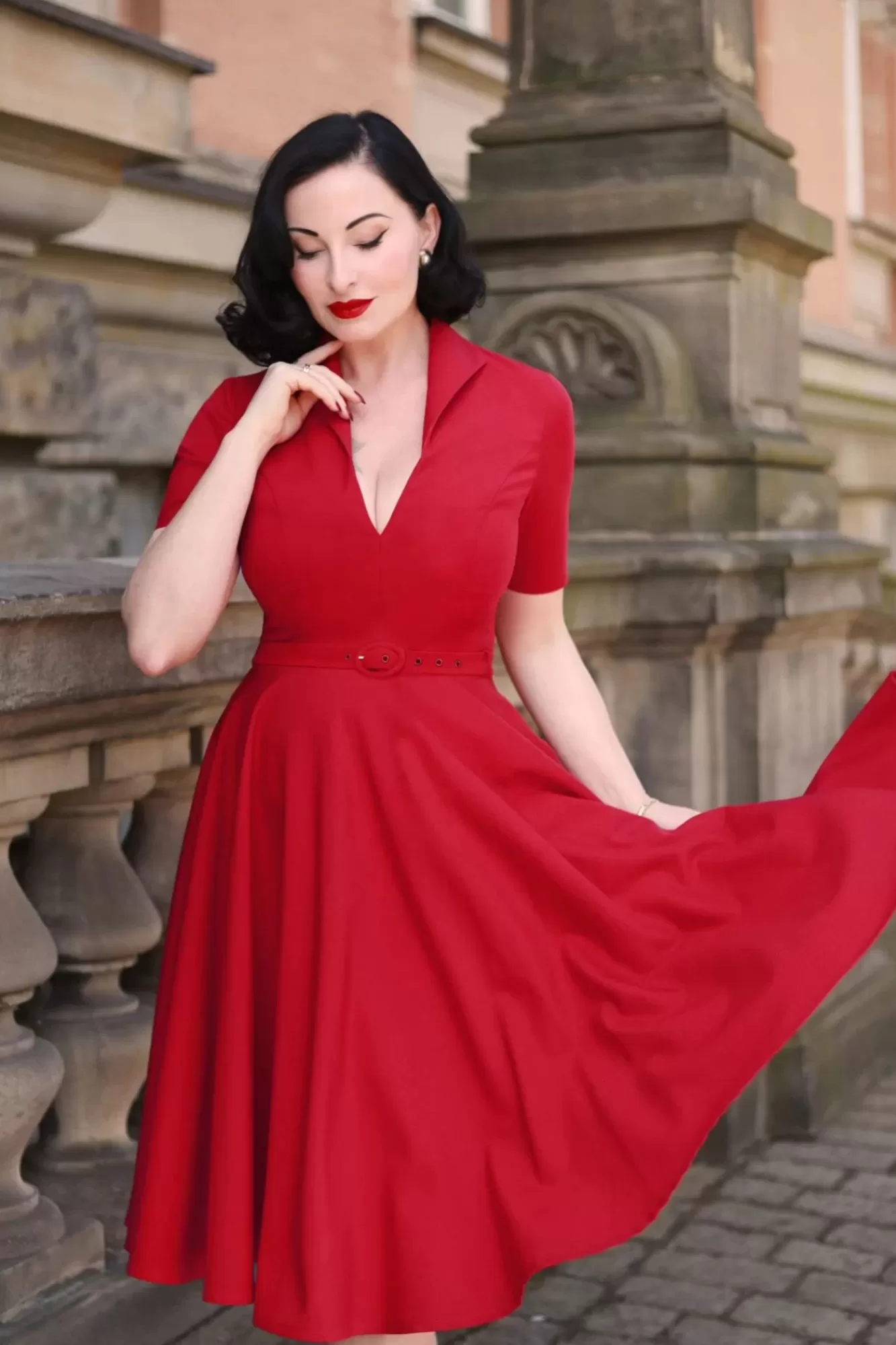 Online Vintage Diva Laura Lee Swing Kleid In Rot