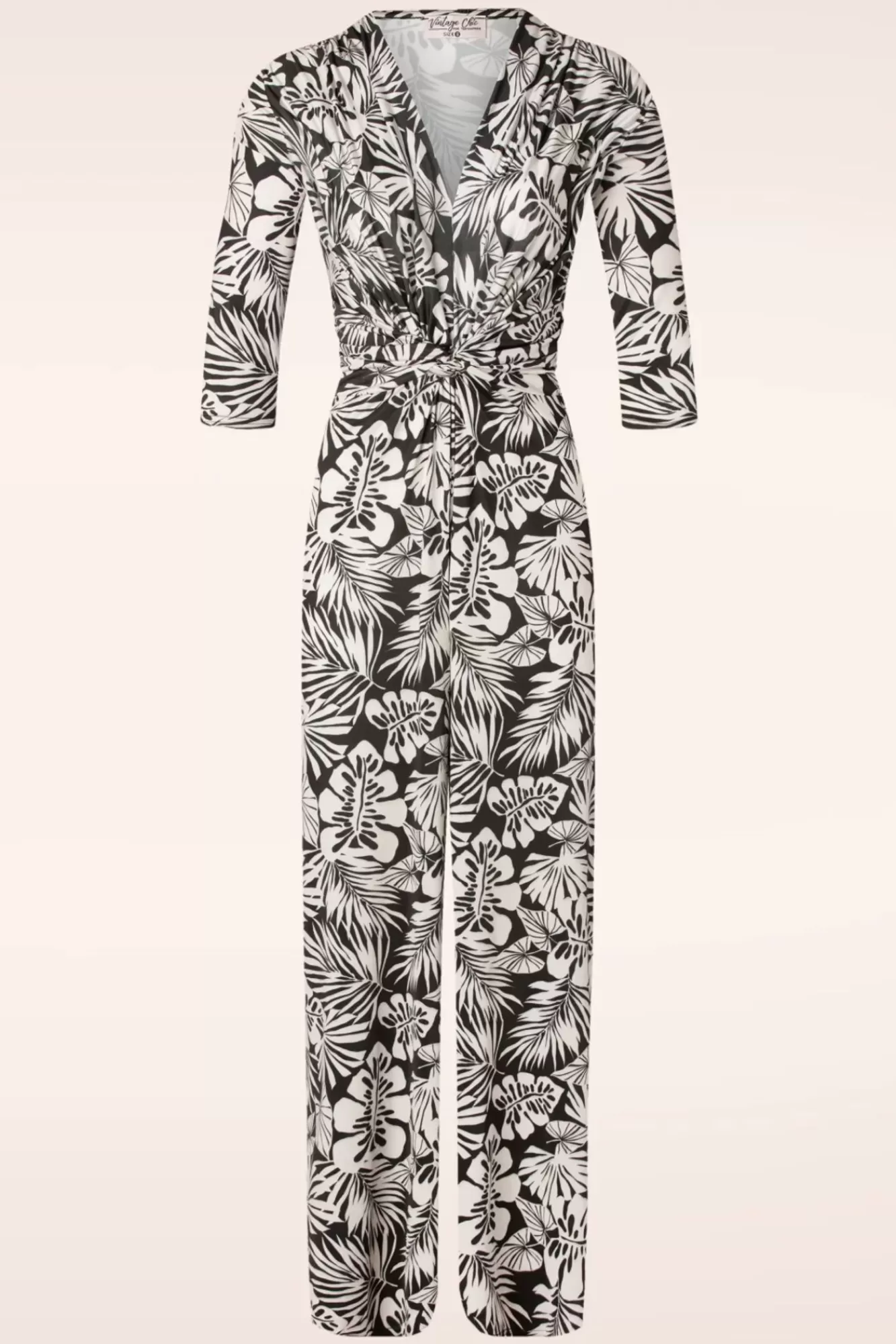 Cheap Vintage Chic for Topvintage Lina-Leaf Print Jumpsuit In Schwarz