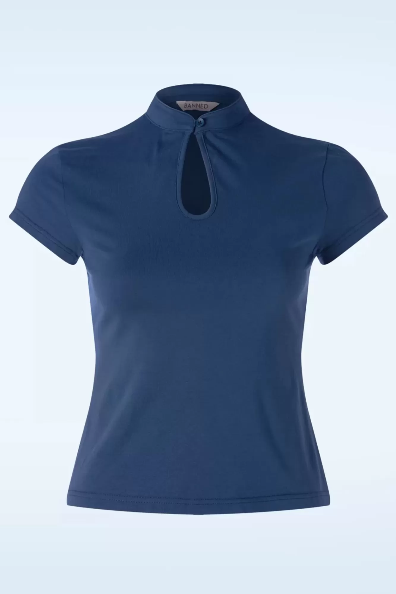 Store Banned Retro Mandarin Top Mit Stehkragen In Marineblau