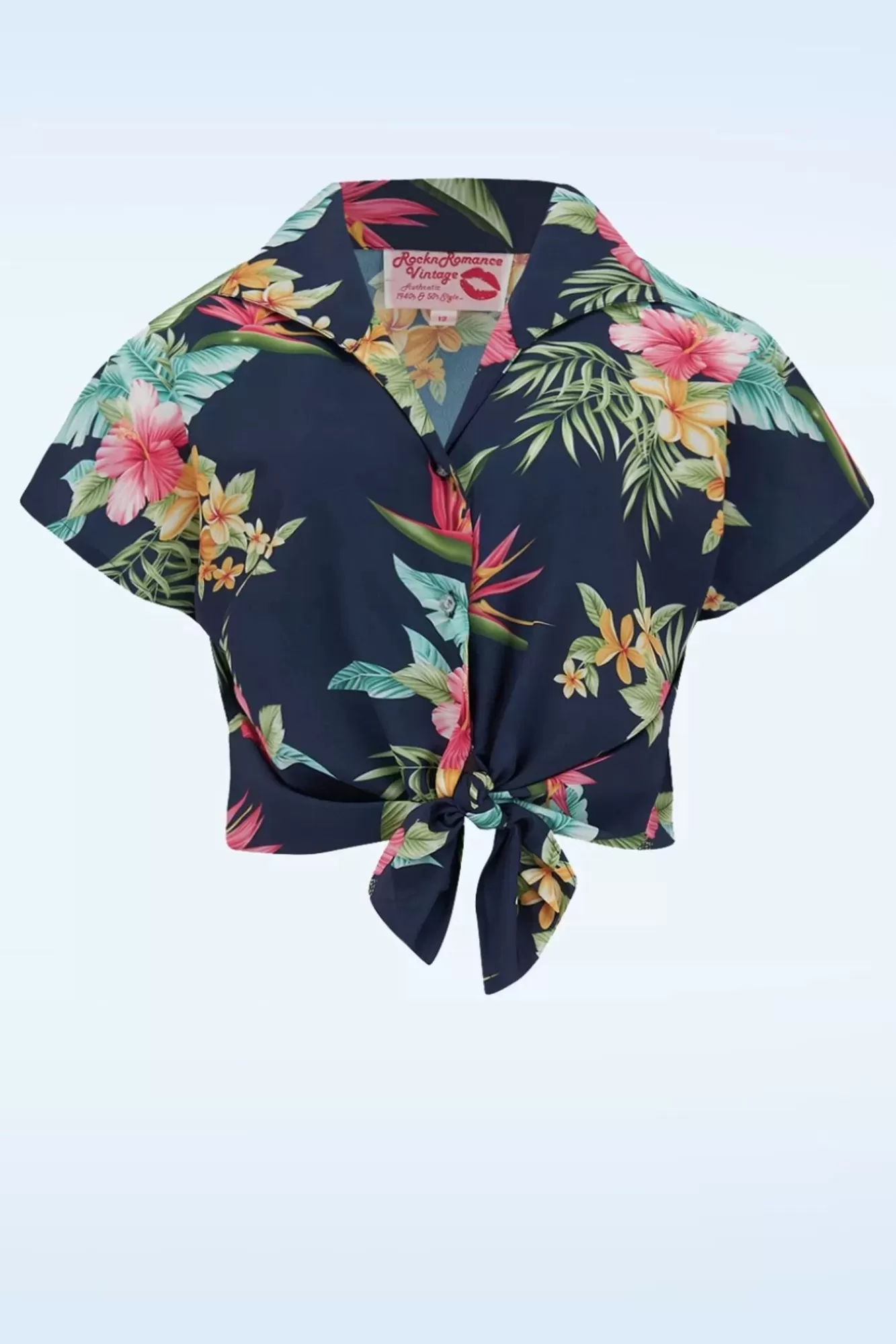 Sale Rock N Romance Maria Tuck In Or Tie Bluse In Honolulu Marineblau