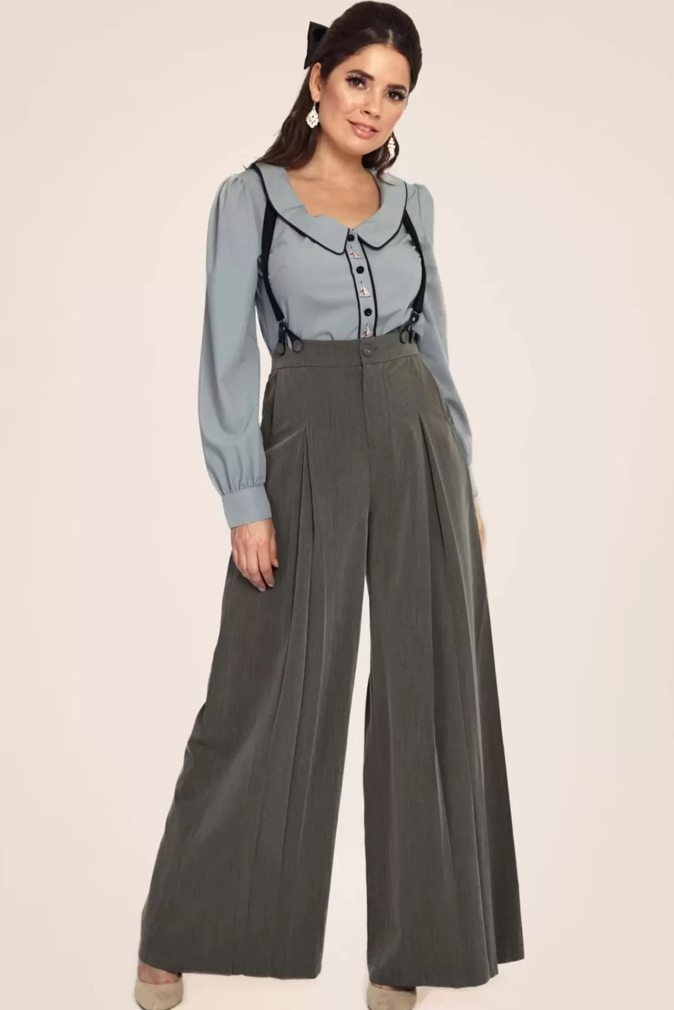 Best Sale Vixen Martha Nadelstreifen Hosentrager Hose In Grau