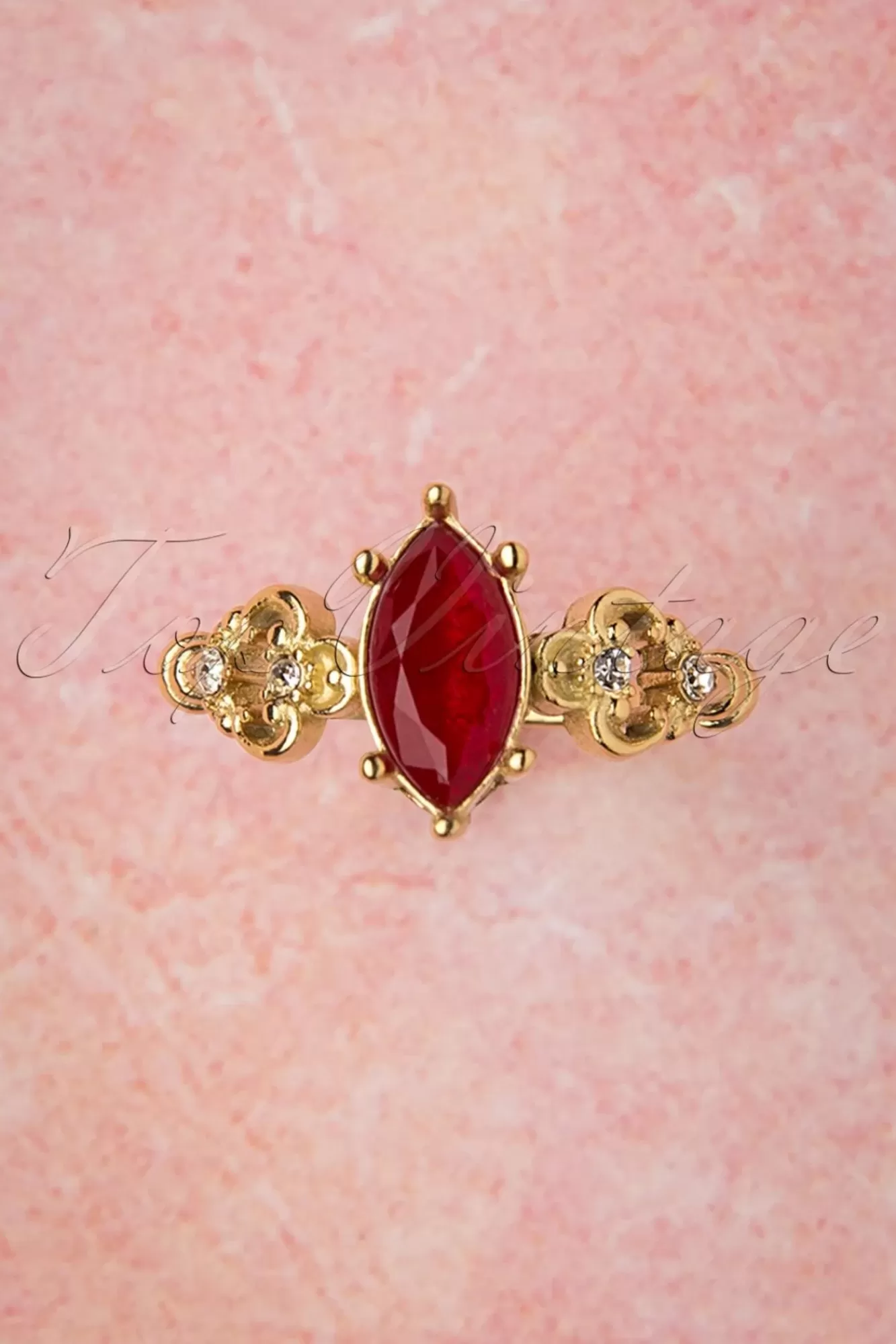 Outlet Topvintage Boutique Collection Queen Off Duty Ring In Gold Und Rot