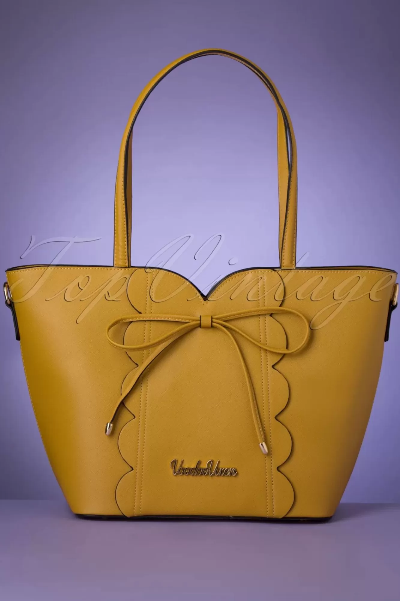 Best Vixen Scalloped Shopper Tasche Mit Schleife Vorne In Senfgelb