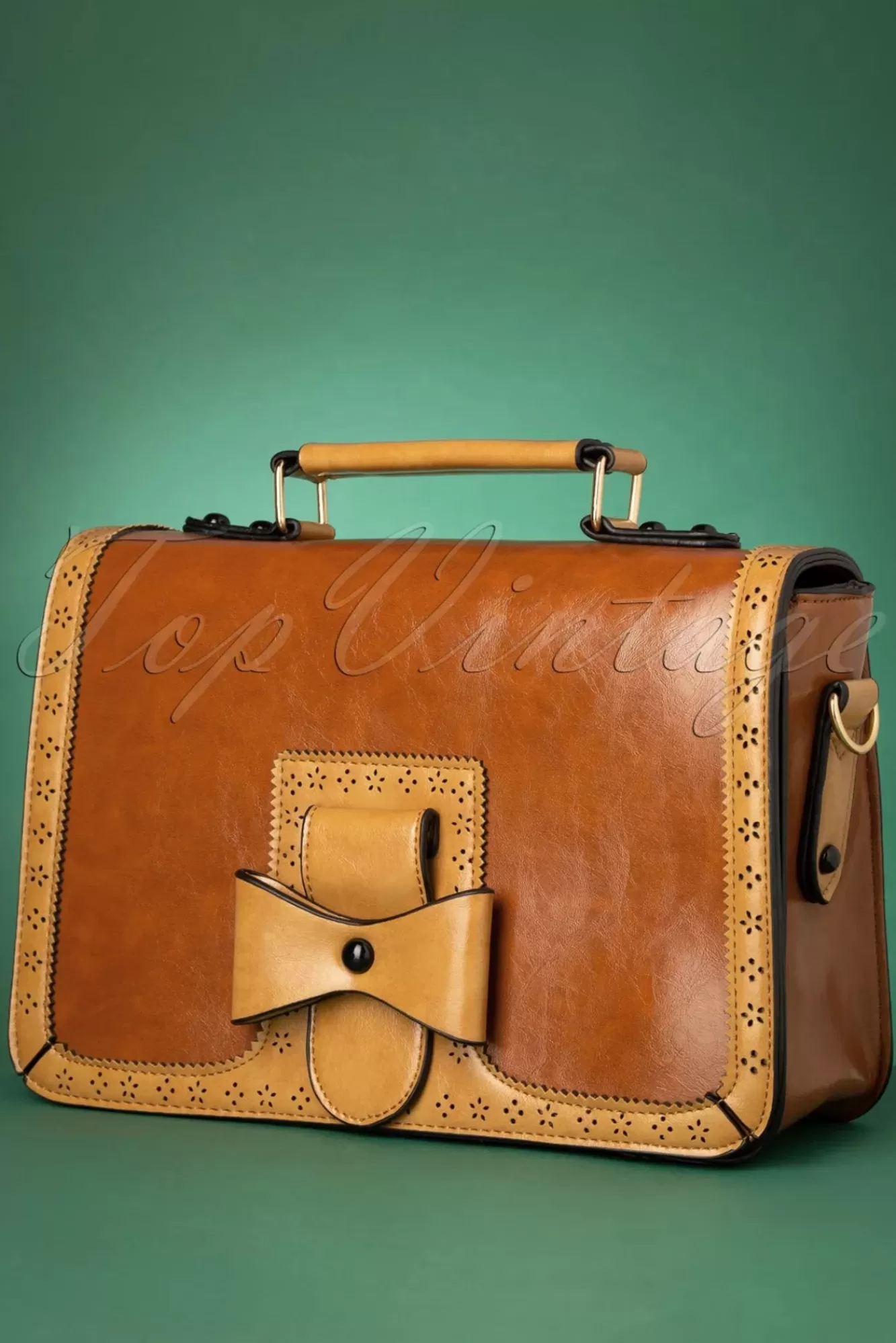 Sale Banned Retro Scandal Office Handtasche In Camel Und Cognac