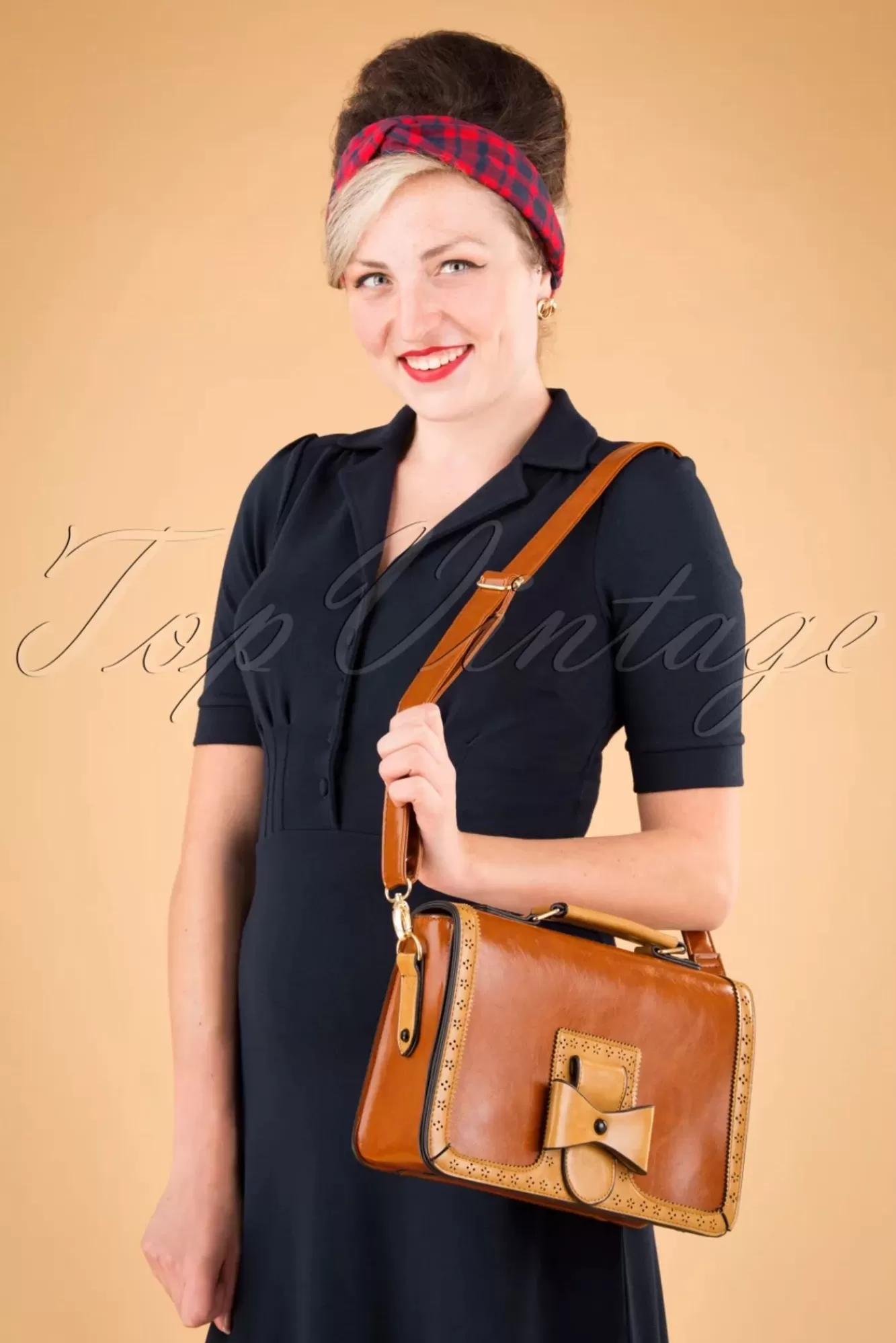 Sale Banned Retro Scandal Office Handtasche In Camel Und Cognac