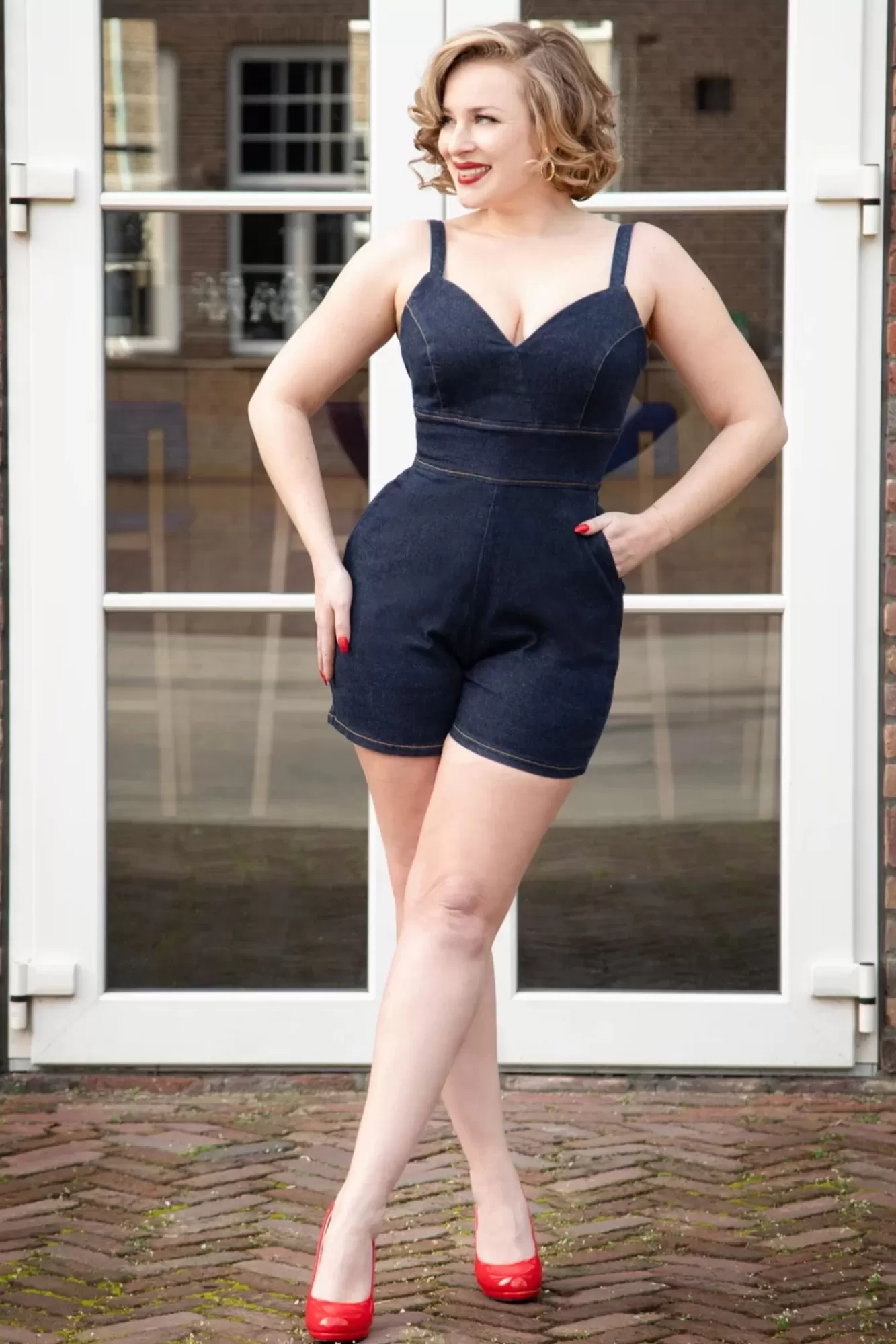 Best Sale Rock-a-Booty The Cindy Playsuit Mit Uberrock In Classic Denim