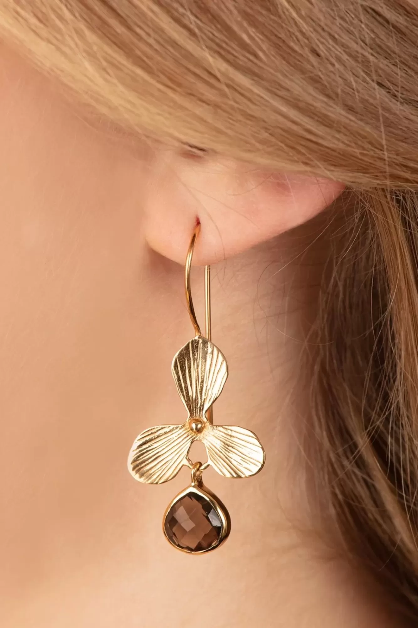 New Very Cherry The Clover Ohrringe In Gold Und Rauchquarz