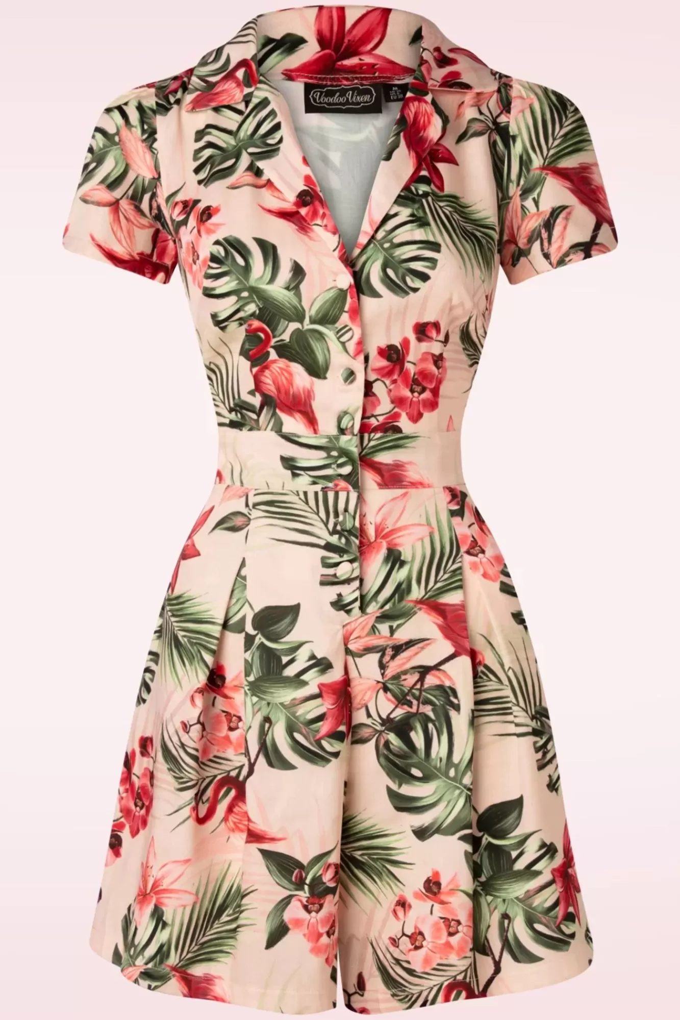 Discount Vixen Tropical Flamingo Playsuit Mit Knopfen In Hellrosa