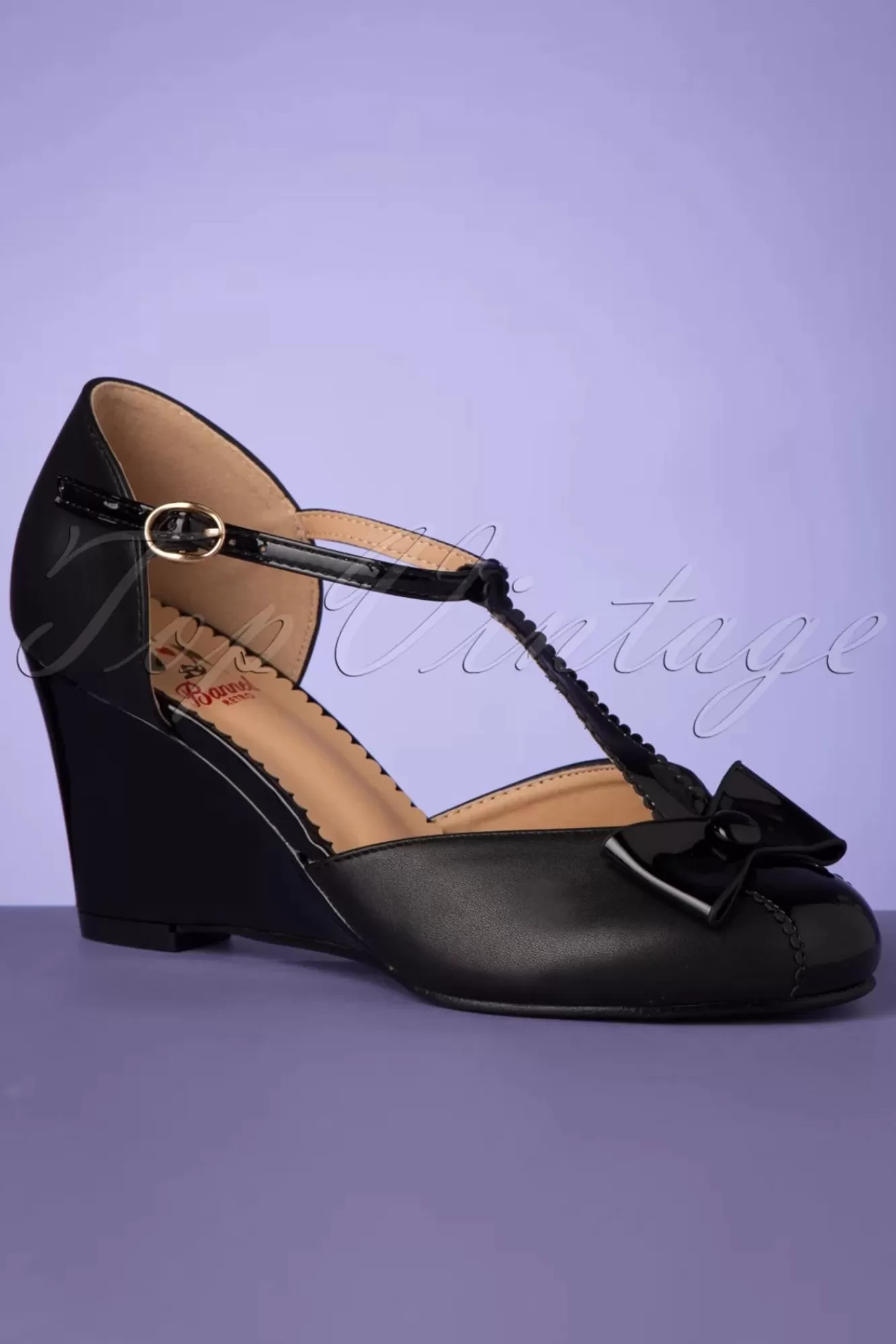 Clearance Banned Retro Vixen Bow Keilschuhe In Schwarz