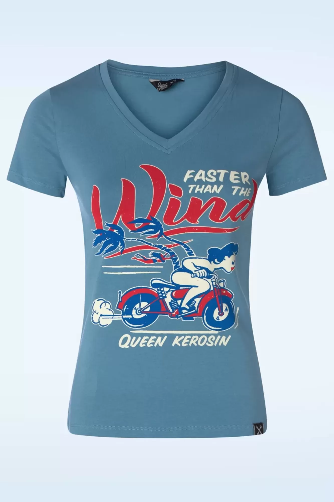 Cheap Queen Kerosin Wind-T-Shirt In Himmelblau