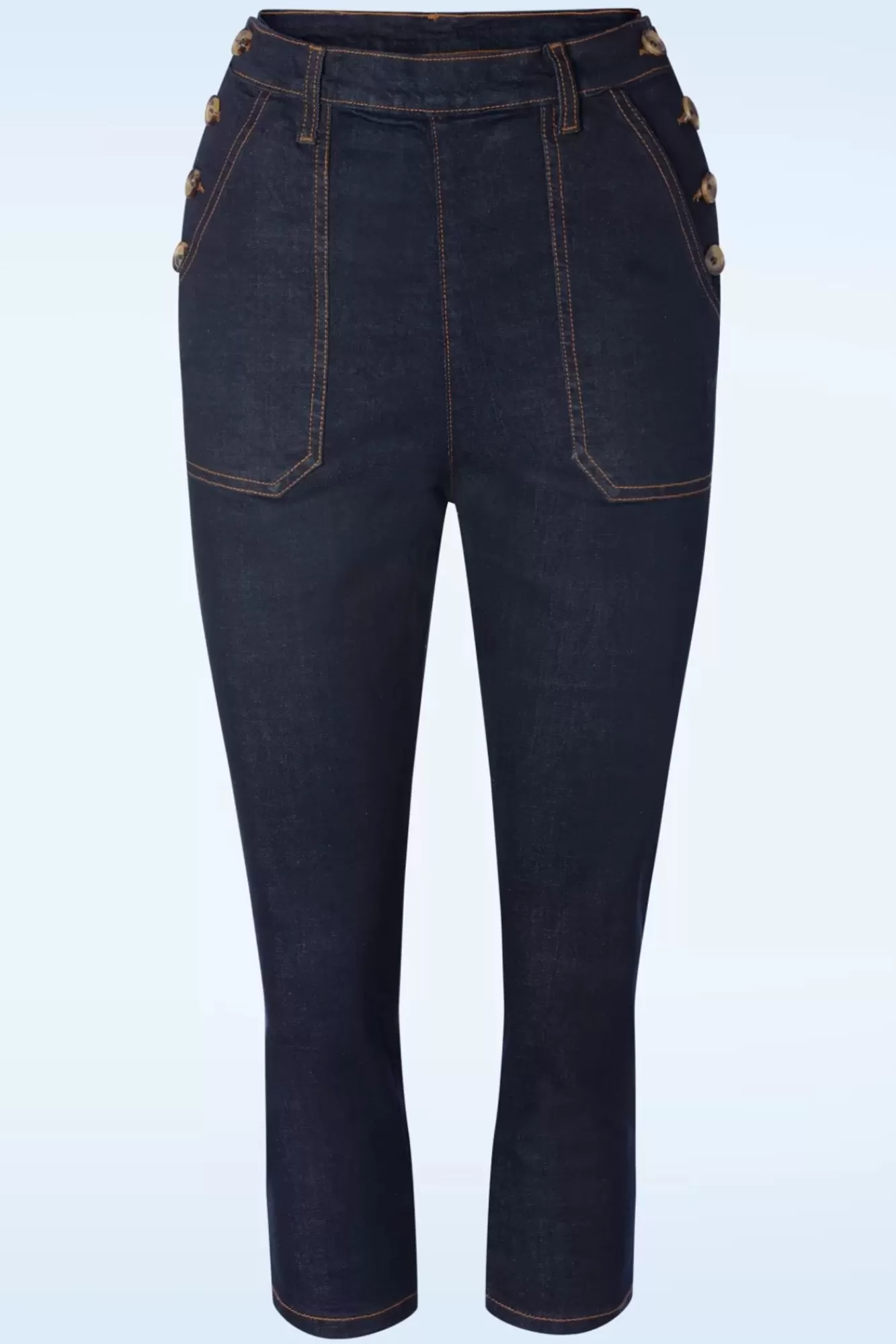 Clearance Queen Kerosin Workwear Capri Denim In Dunkelblauer Waschung